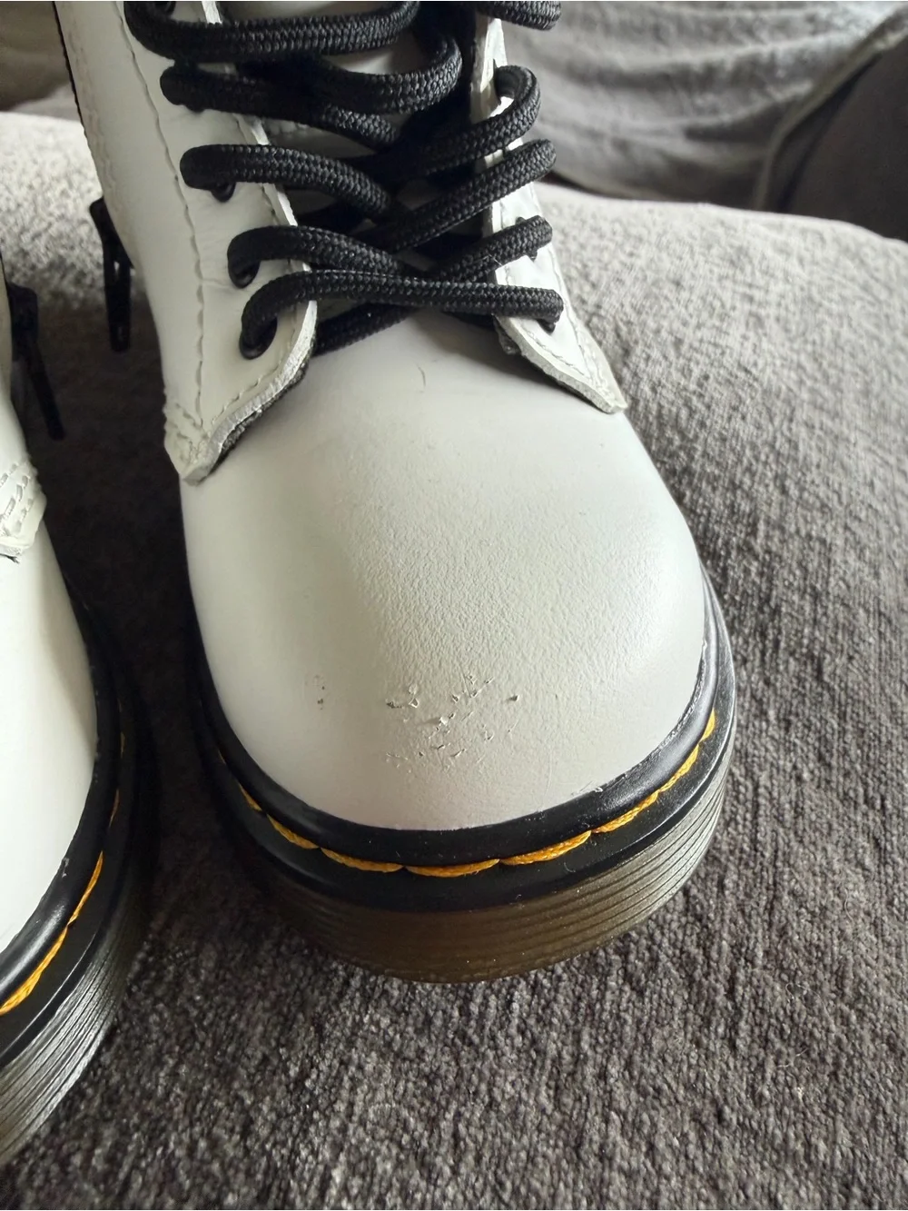 Dr. Martens White Leather Lace-Up Combat Boots with Black Laces